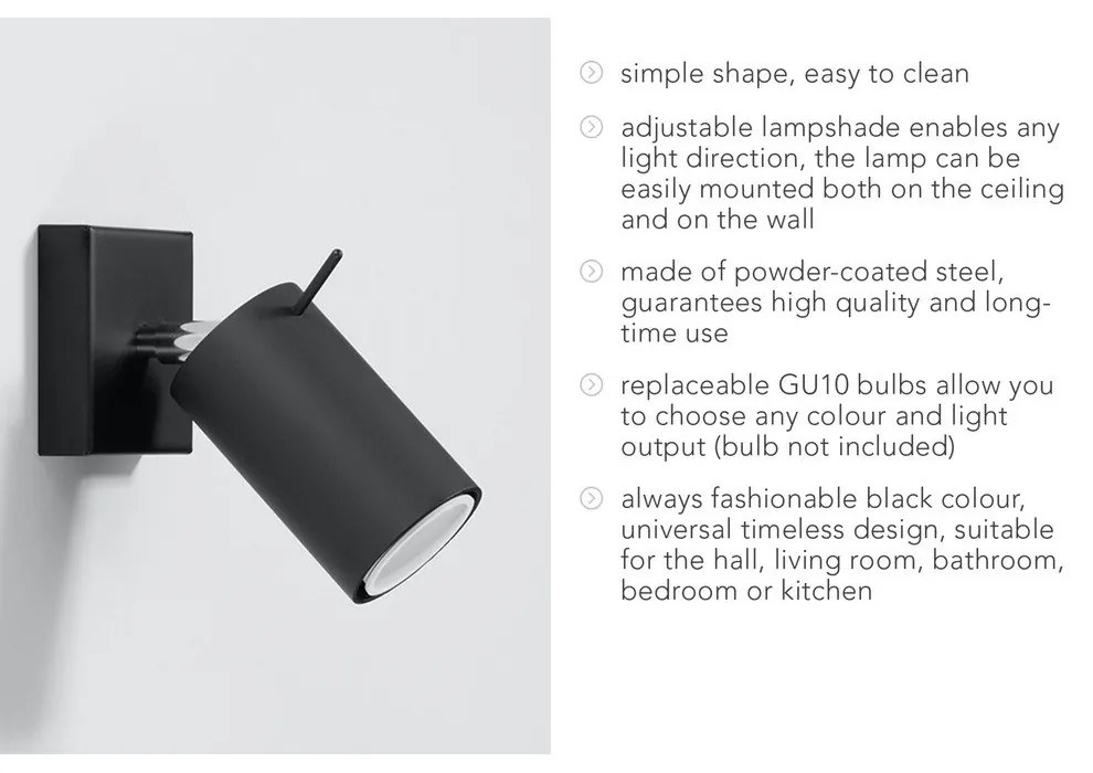 Fekete spotlámpa 8x10 cm Etna – Sollux