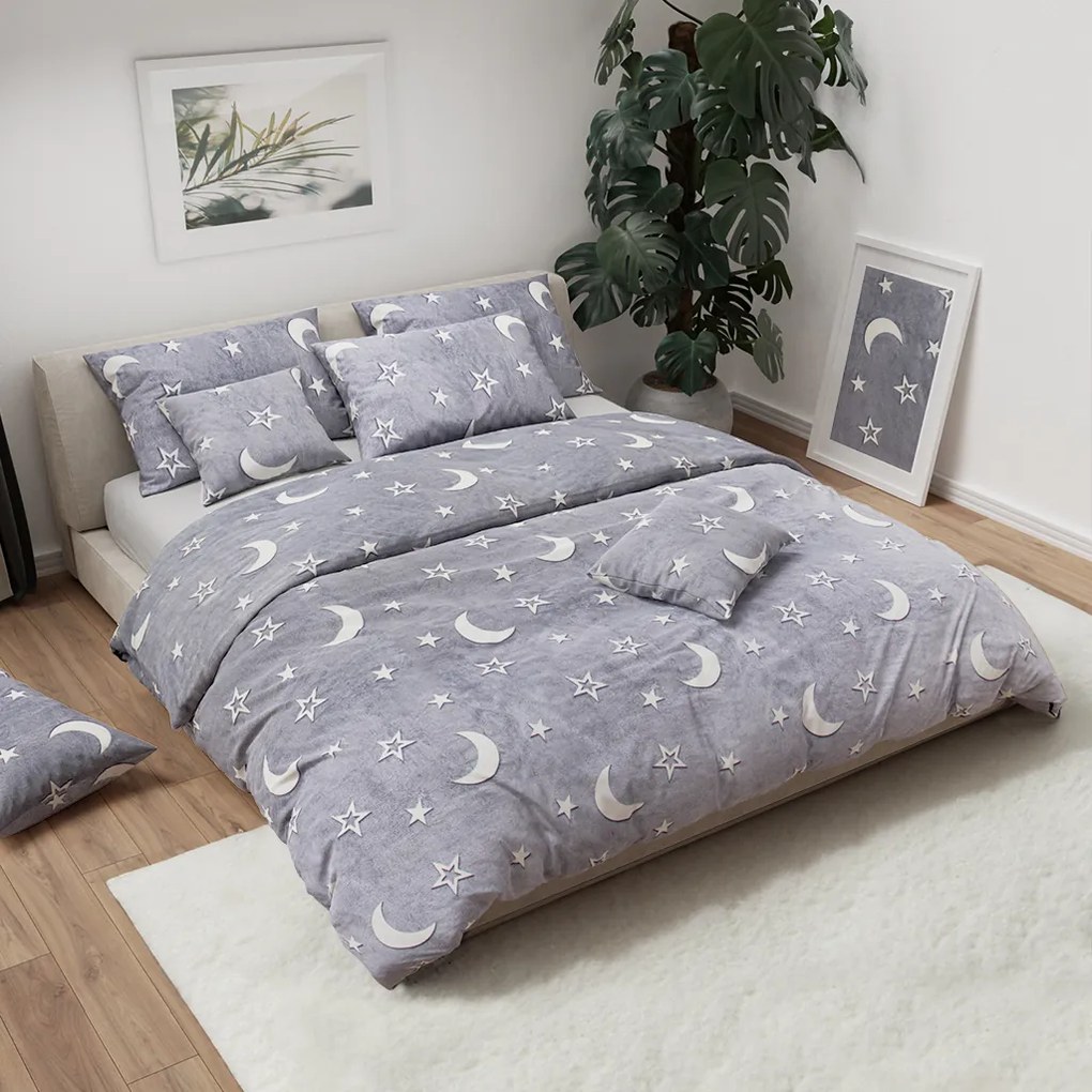 Sötétben világító mikroplüss ágyneműhuzat BIG MOON szürke Ágyneműhuzat mérete: 70 x 90 cm | 140 x 200 cm
