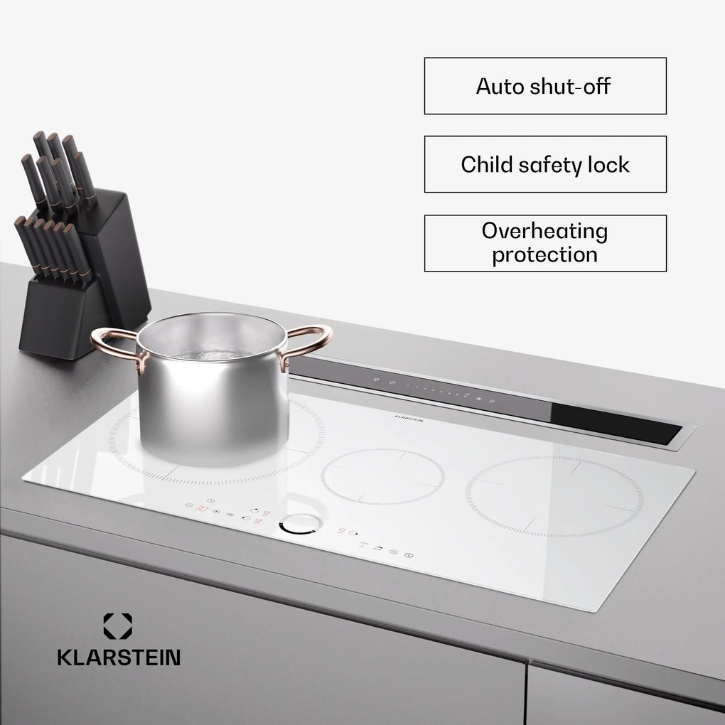 Klarstein Delicatessa 80, beépített indukciós főzőlap, 3 zóna, 6000 W, Paella zóna, üvegkerámia
