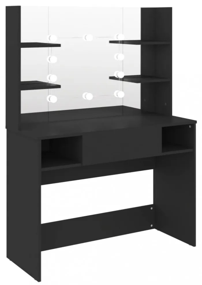 fekete LED-es MDF sminkasztal 100 x 40 x 135 cm
