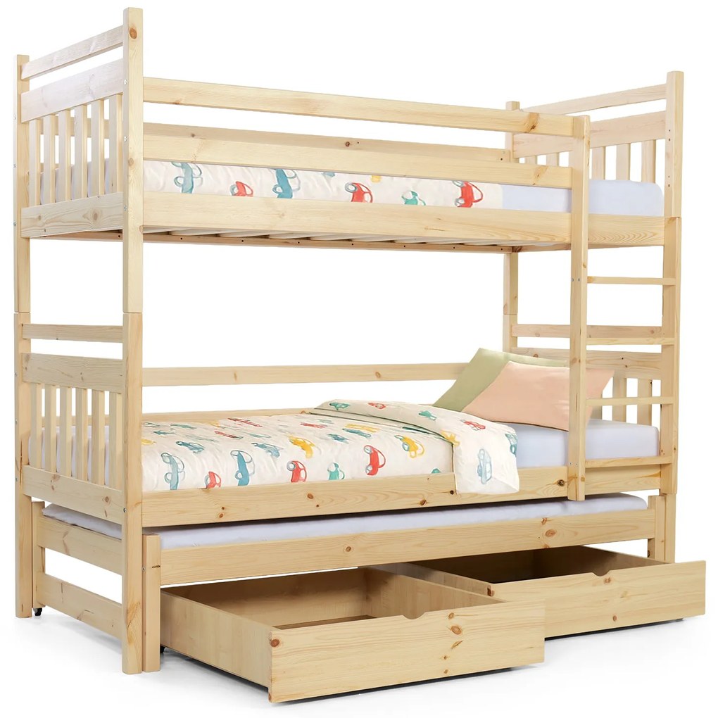 Wilsondo PETRA 5 emeletes ágy pótággyal - natúr borovi Méret: 180x80