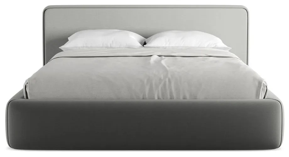Szürke kárpitozott ágyneműtartós franciaágy ágyráccsal 160x200 cm Kiana – Makamii