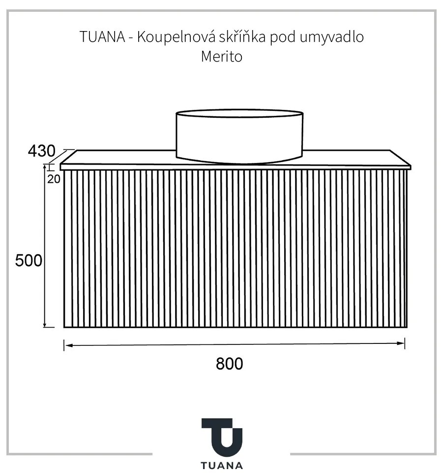TUANA - Merito fürdőszoba szekrény mosogató alatt - fekete matt - 80x50x43 cm