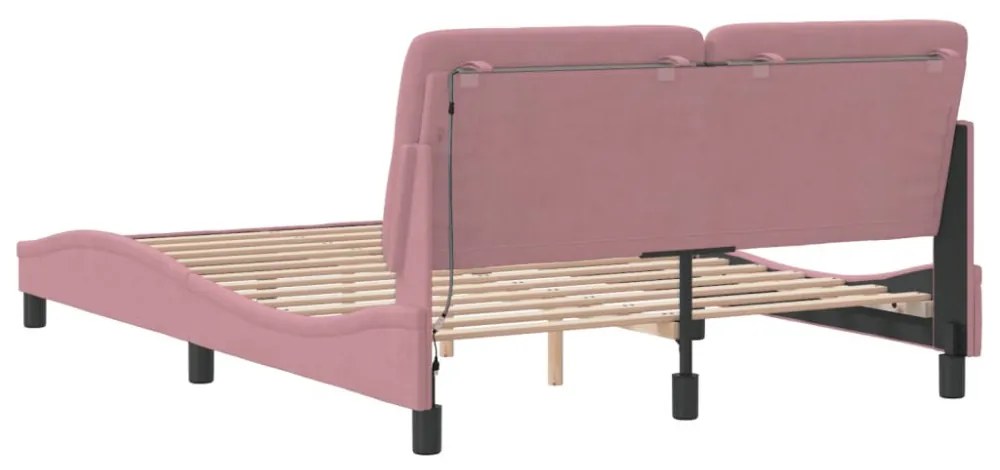 rózsaszín bársony ágykeret LED-ekkel matrac nélkül 120 x 200 cm