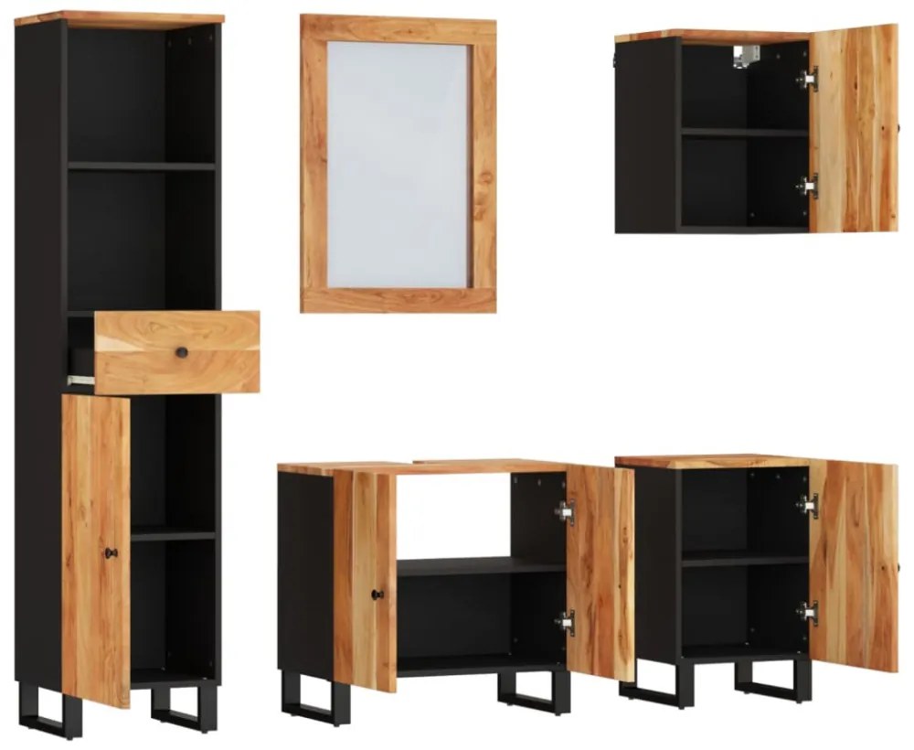 vidaXL 5 részes tömör akácfa fürdőszobai bútorgarnitúra