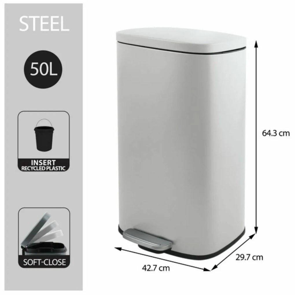 Spirella Pedálový odpadkový koš soft-close Akira 50 l, matt white, 50 l