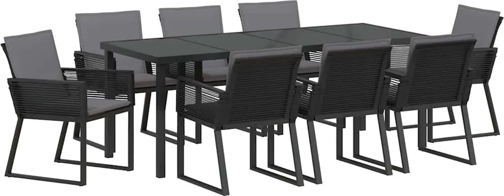 vidaXL Kert étkező szett 9 pcs Fekete Porszórt acél