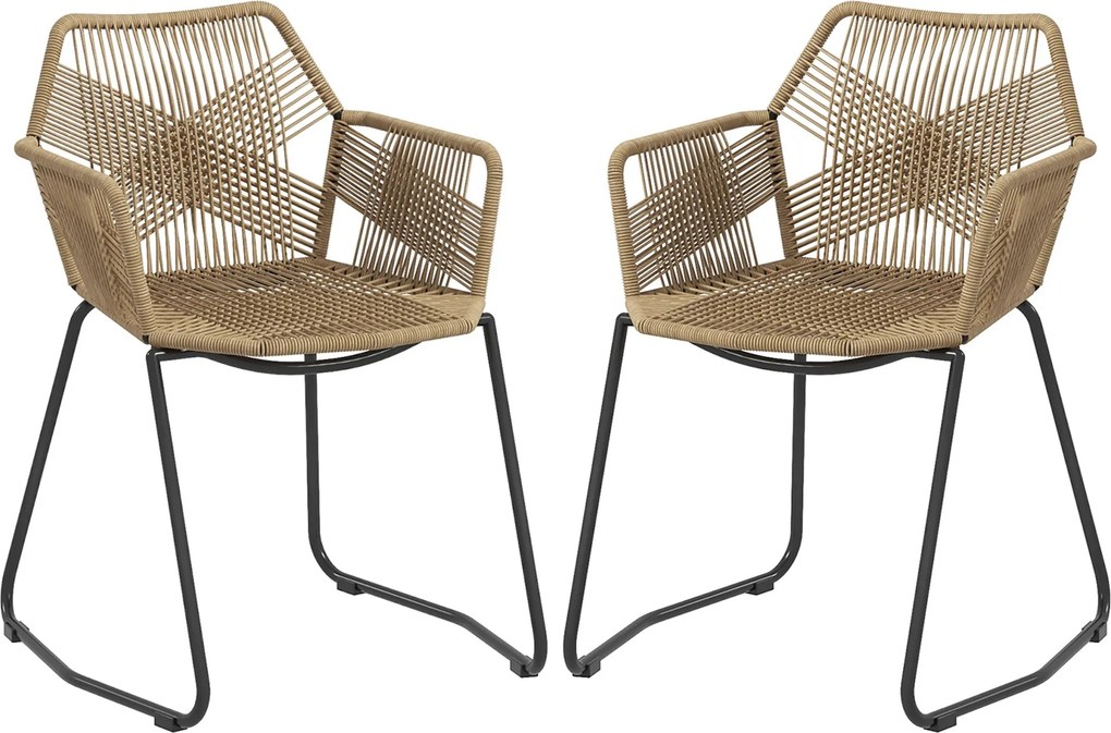 HOMCOM 2 db Étkezőszék Konyhai Szék Rattan Design Bohém Stílus Acél Alap 56 x 59 x 74 cm | Aosom