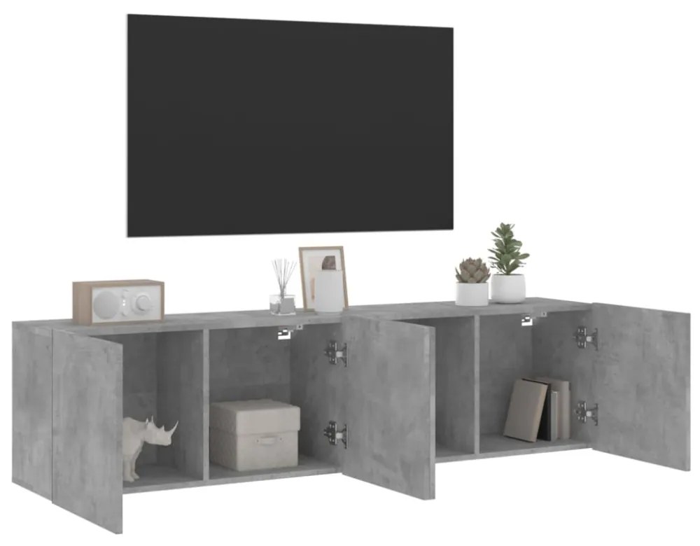 2 db betonszürke falra szerelhető TV-szekrény 80 x 30 x 41 cm