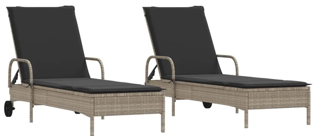 2 db világosszürke polyrattan napozóágy párnával