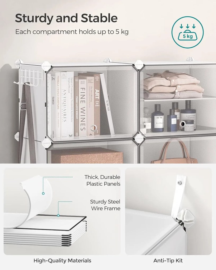 Összekapcsolható cipőtartó állvány fehér színben