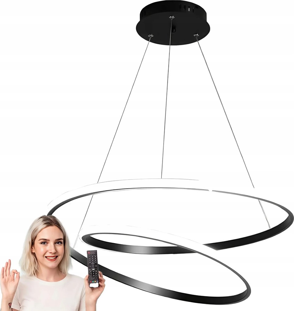 Függőlámpa Fekete Led Csillár Modern 2 Ring 60 CM Távirányító 3 Szín