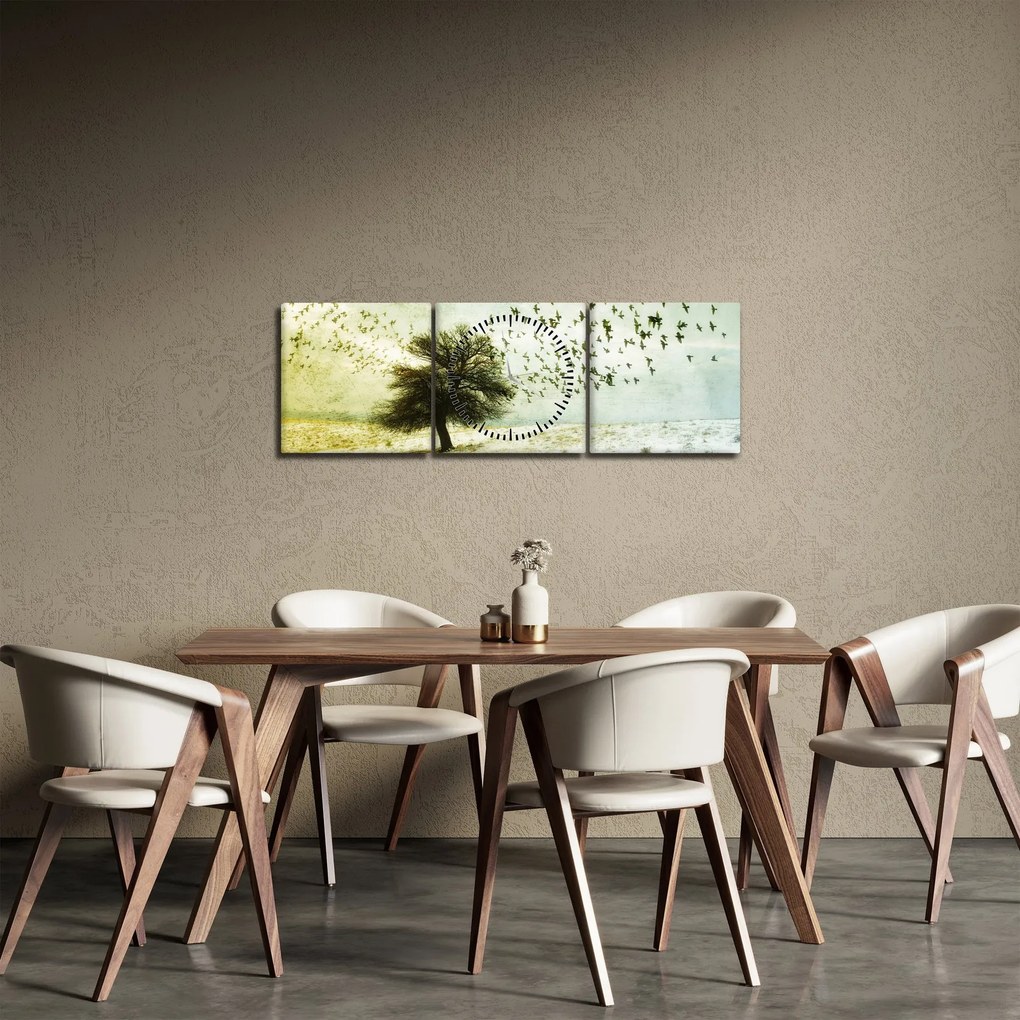 Kép - Festett madárállomány (órával) (90x30 cm)
