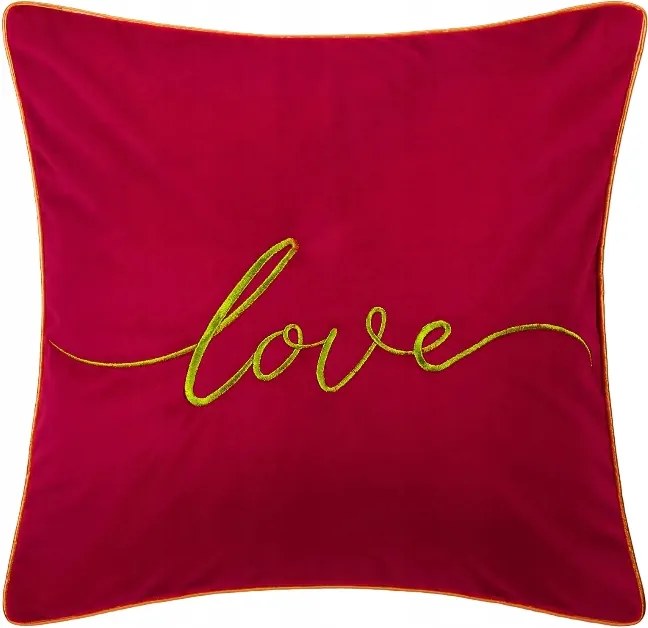 Love díszpárnahuzat 45x45 velúr piros, arany hímzéssel