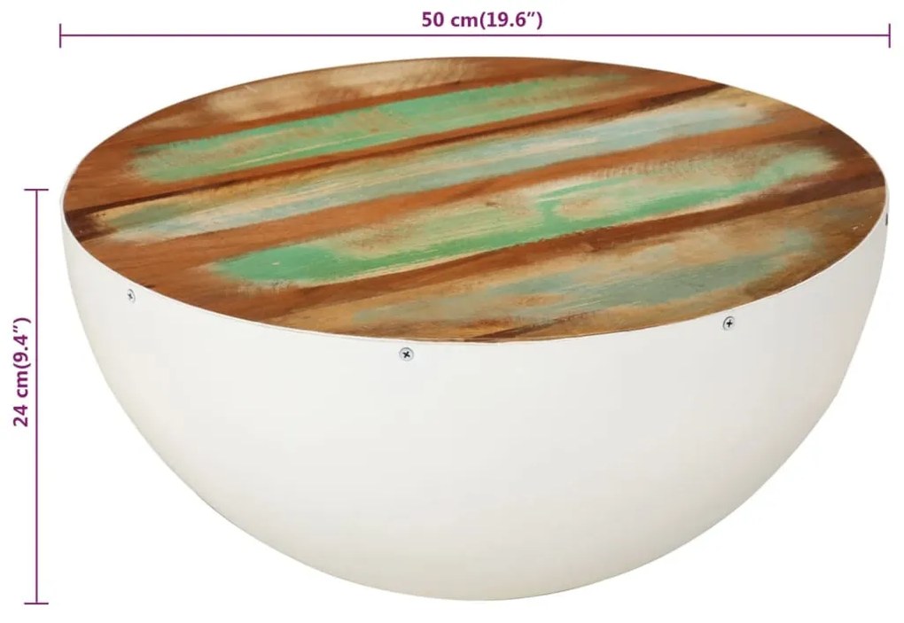 tál alakú fehér újrahasznosított fa dohányzóasztal Ø50x24 cm