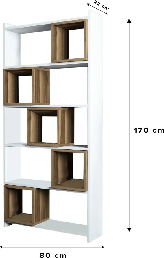 Box könyvespolc, fehér-dió, 80 cm