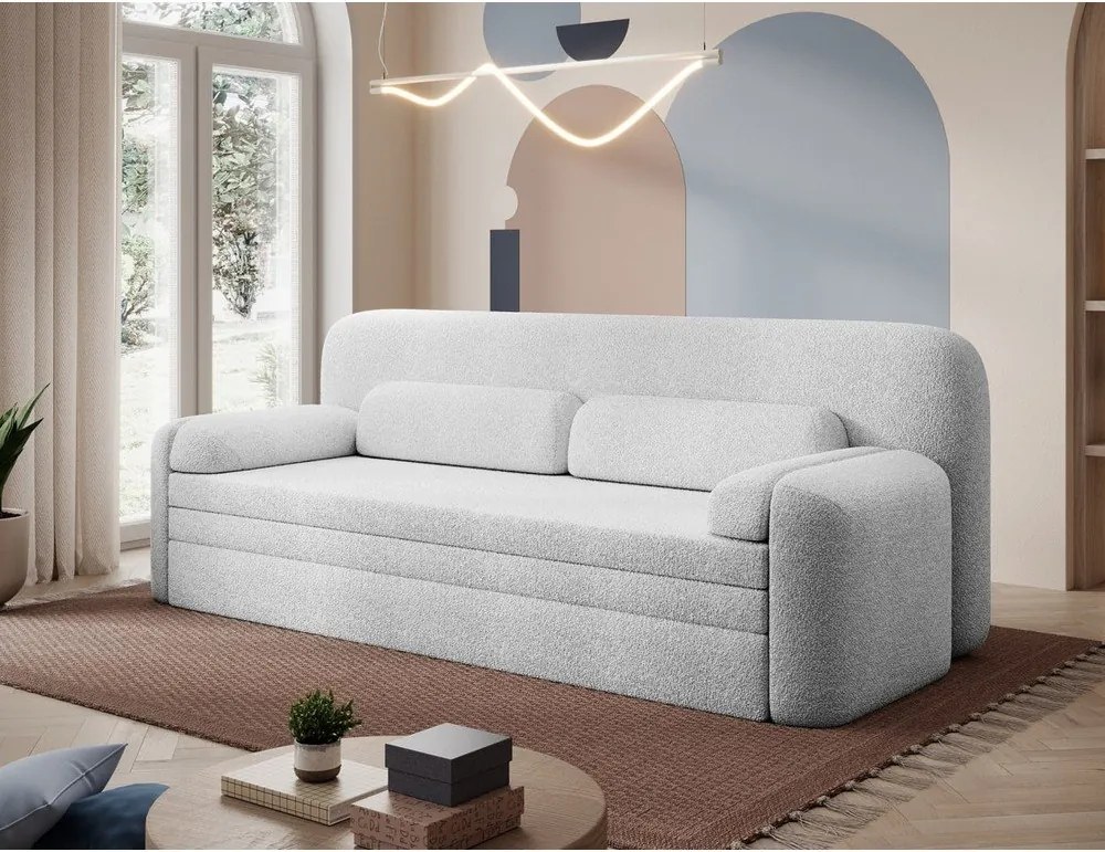 Fehér buklé kinyitható-tárolóhelyes kanapé 236 cm Elioss – ELTAP