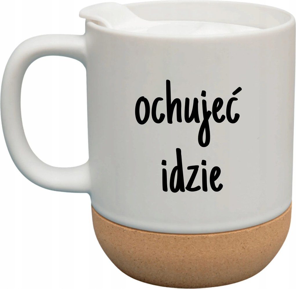 Fehér Bögre Fedéllel És Parafa Aljjal Ajándék