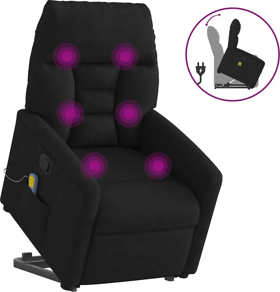 vidaXL fekete mikroszálas szövet felállást segítő masszázsfotel