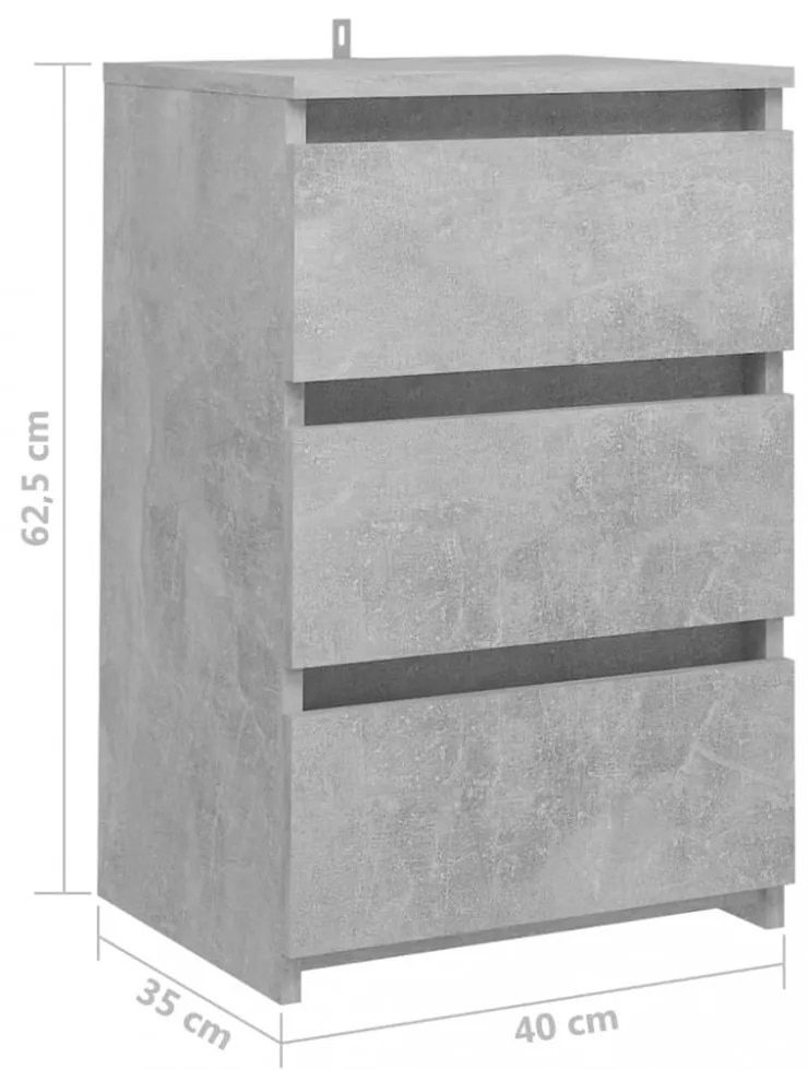 2 db betonszürke szerelt fa éjjeliszekrény 40 x 35 x 62,5 cm