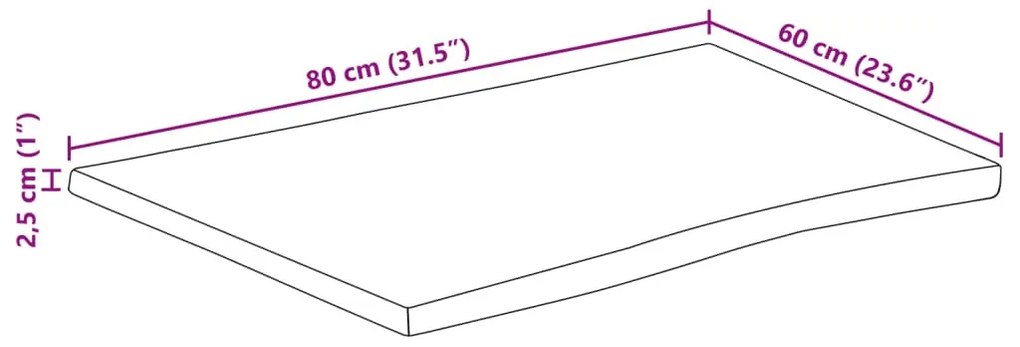 vidaXL tömör nyers mangófa természetes élű asztallap 80 x 60 x 2,5 cm
