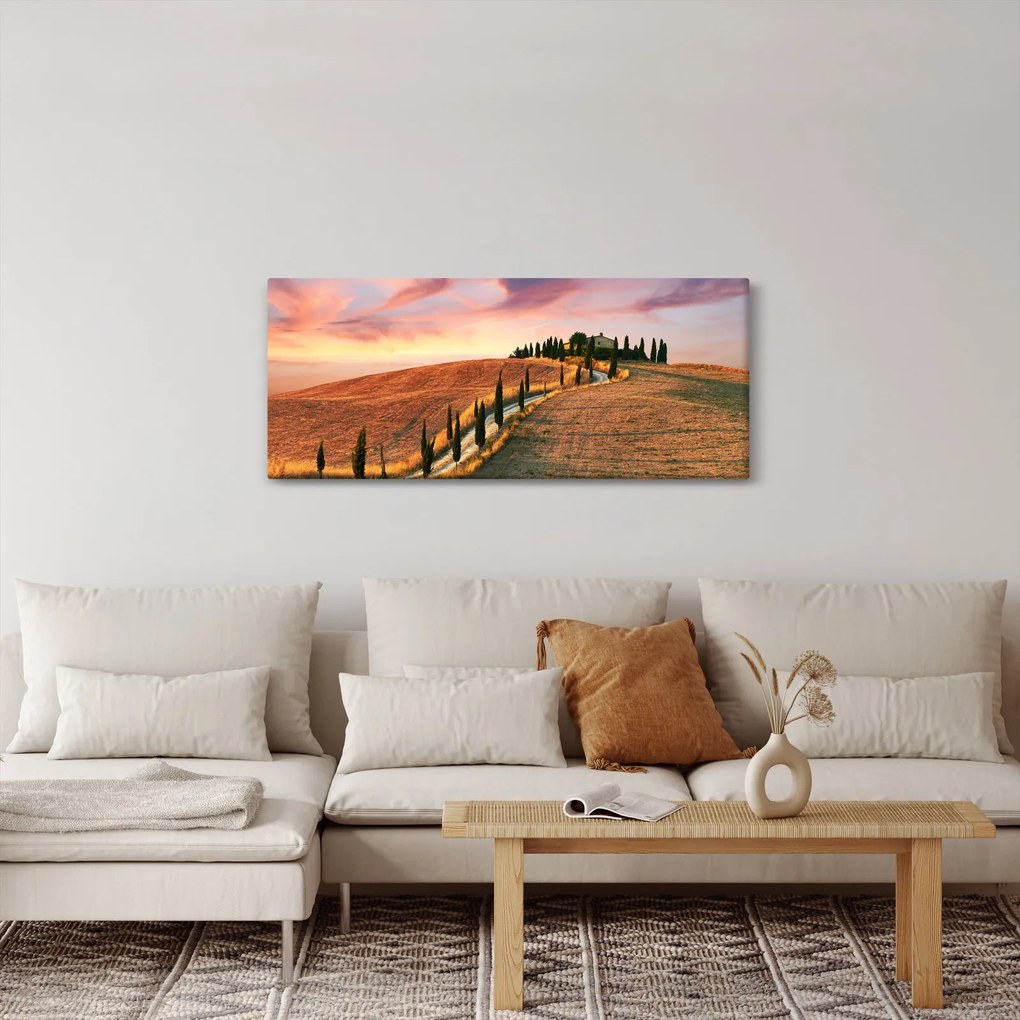 Kép - Ház a dombon, Toszkána, Olaszország (120x50 cm)