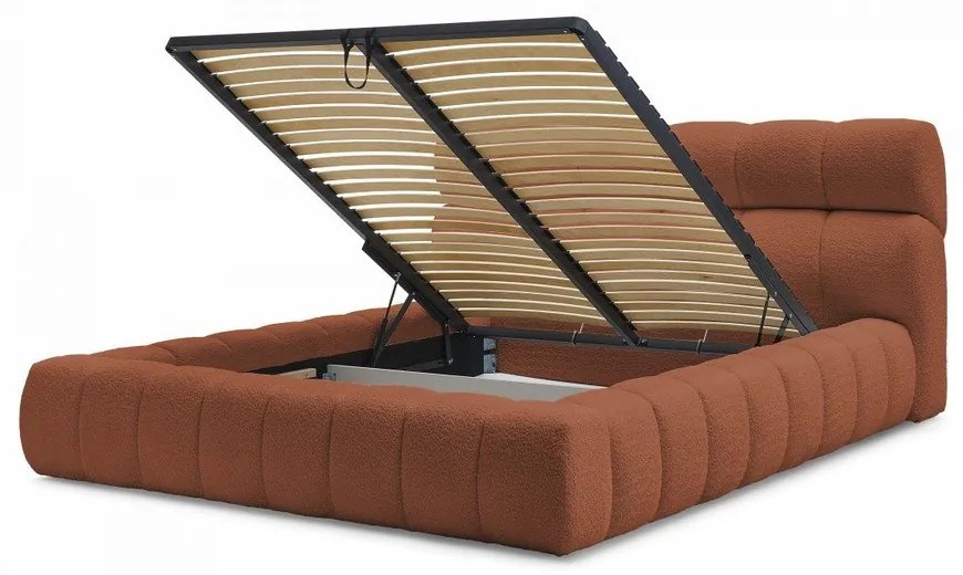 Narancssárga kárpitozott ágyneműtartós franciaágy ágyráccsal 160x200 cm Mont Blanc – Bobochic Paris