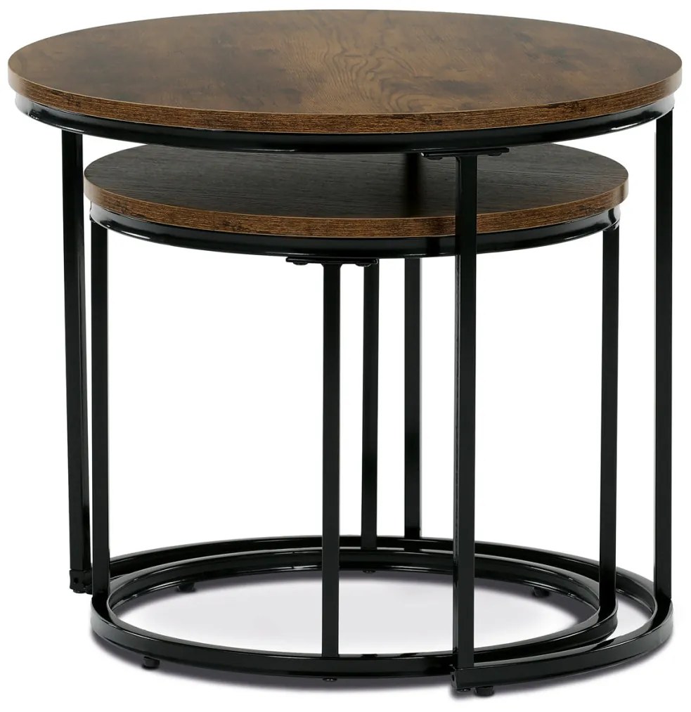 Set măsuță de cafea blat MDF, decor lemn vechi, bază metalică