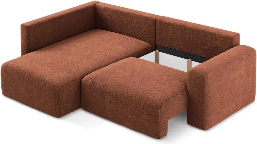 Terrakotta színű zsenília kinyitható-tárolóhelyes sarokkanapé (bal oldali-L alakú) Kona – Makamii