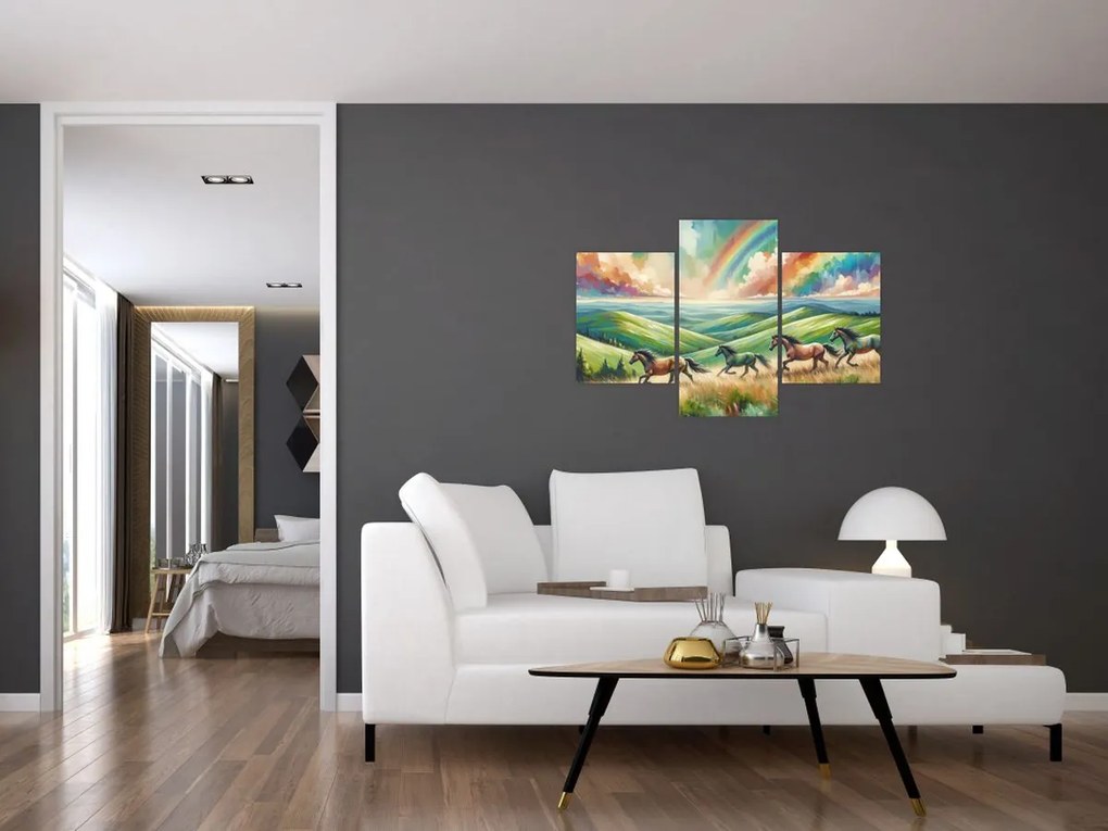 Kép – Vágtázó lovak a tájban (90x60 cm)