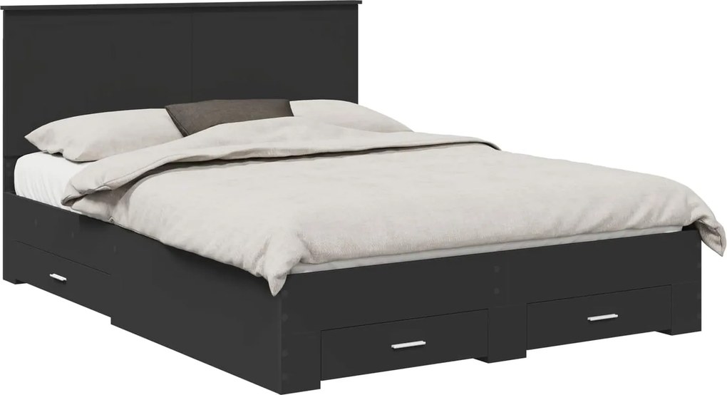 vidaXL Ágykeret fejtámlával Fekete és Ezüst 150 x 200 cm Faanyag