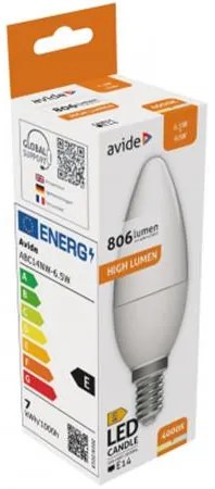 LED izzó, E14, gyertya, 6,5W, 806lm, 4000K, AVIDE (AVLED034)