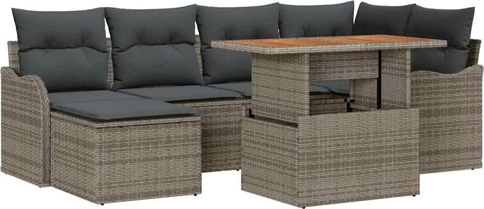 vidaXL Kerti Kanapé Szett 7 pcs Szürke Poli rattan és porbevonatú acél