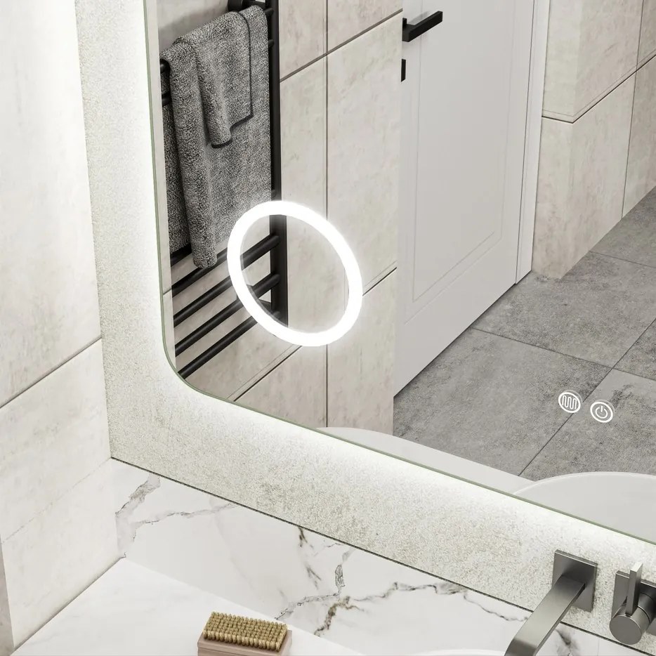 Erga Myra, LED tükör 100x80 cm kozmetikai tükörrel, 3x nagyítás, 4114 lm, 3 fényszín, háttérvilágítás, ERG-V01-MYRA-1080-00