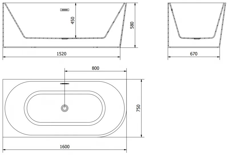 Mexen Mia, szabadon álló sarokkád, láva, 160 x 75 cm, fehér-fekete, króm túlfolyó, 52691607575L-01