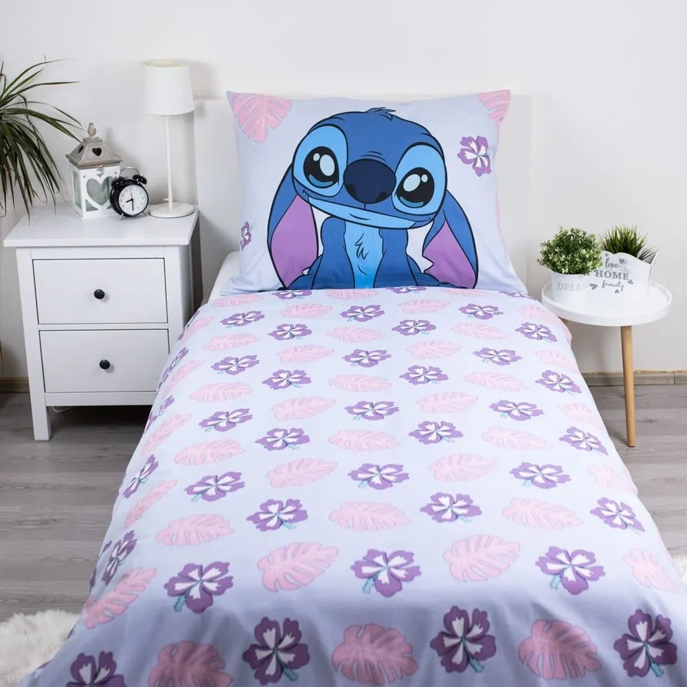 Kék-lila egyszemélyes pamut gyerek ágyneműhuzat 140x200 cm Lilo and Stitch "Cute" – Jerry Fabrics