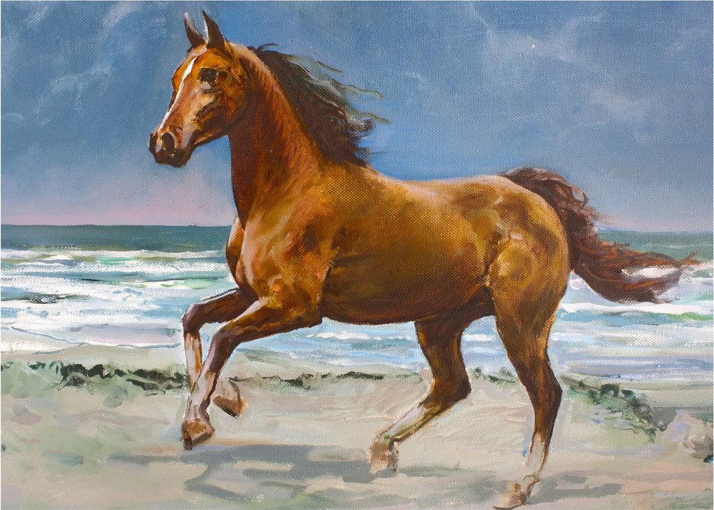 Egy ló képe a tengerparton (70x50 cm)
