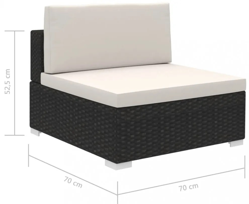 12-részes fekete polyrattan kerti bútorszett párnákkal
