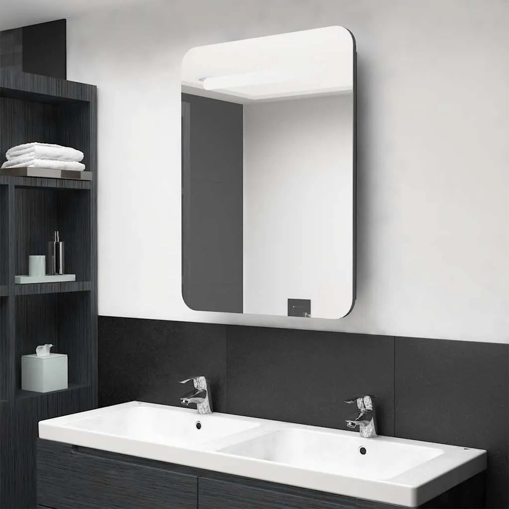 fényes szürke LED-es tükrös fürdőszobaszekrény 60 x 11 x 80 cm