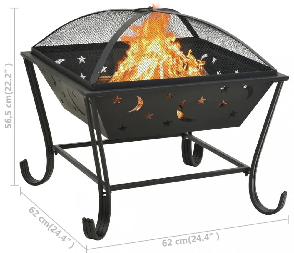 acél XXL méretű tűztál piszkavassal 62 cm