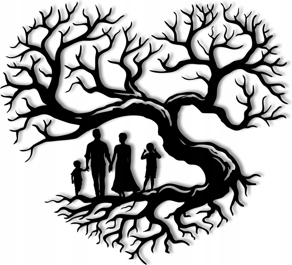 Fa Dekoráció Családdal 55cm szív design áttört családfa