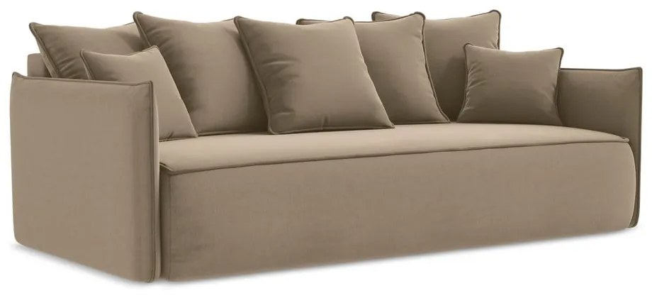 Világosbarna bársony kinyitható-tárolóhelyes kanapé 225 cm Hula – Makamii