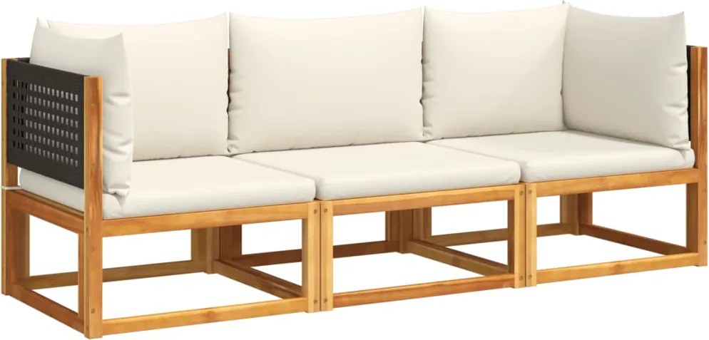 vidaXL 3 részes kerti kanapégarnitúra párnákkal, akácfa és rattan