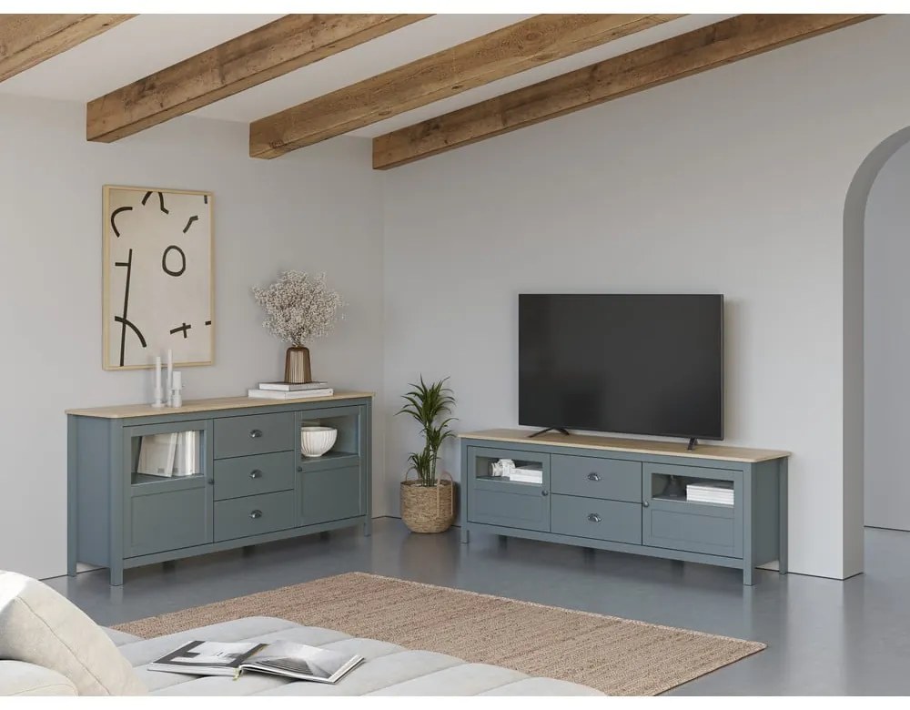 Szürkészöld borovi fenyő TV-állvány 180x59x40 cm Misti – Marckeric