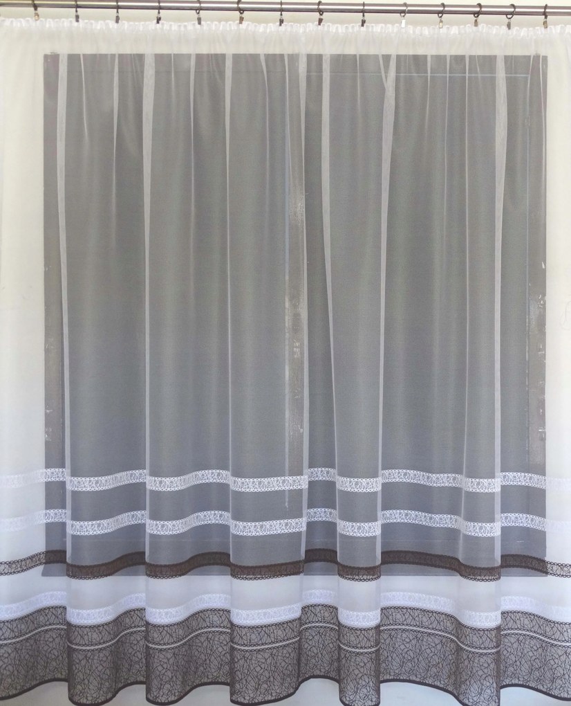 Mg Függöny 618/300 fehér/barna 300x160cm Kész Szalaggal Skr