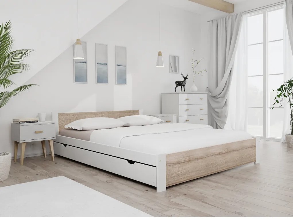 IKAROS ágy 160x200 cm, fehér/sonoma tölgy Ágyrács: Léces ágyrács, Matrac: Coco Maxi 20 cm matrac