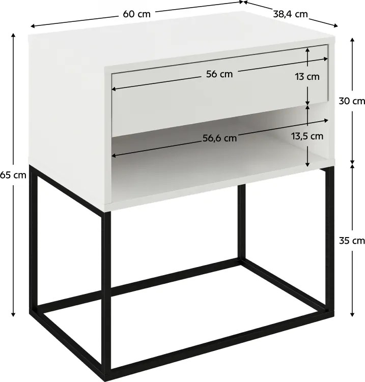 Éjjeliszekrény/kisasztal, fehér/fekete, ARTI TYP 2
