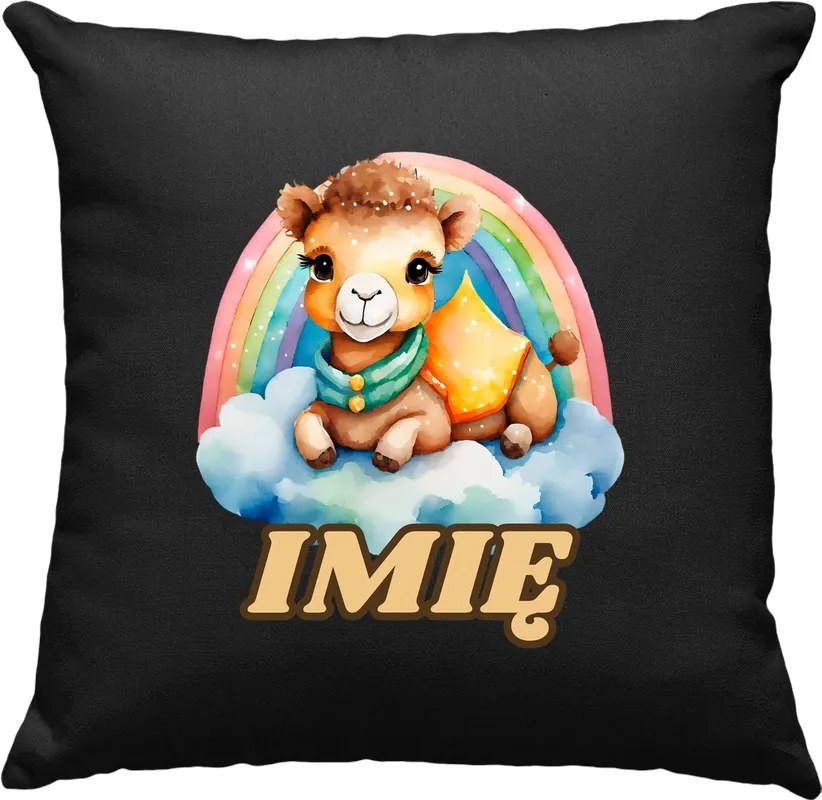 Gyerek párna Láma szivárvány +Név fekete