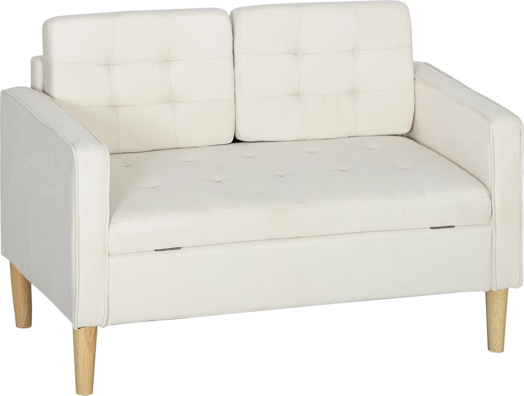 HOMCOM 2 személyes tárolós kanapé, bársonyhatású kárpit, gumifa lábak, gombtűzött háttámla — 117 x 62 x 78 cm | Aosom