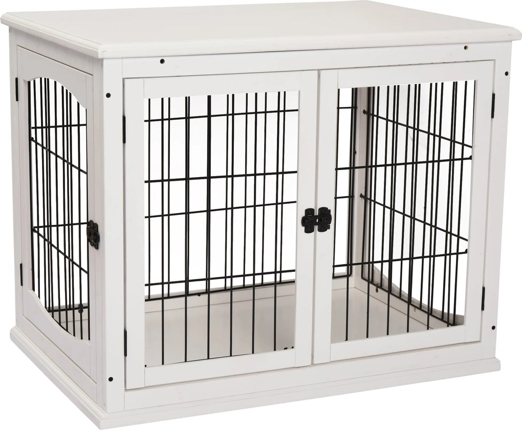 PawHut Kutyás Ketrec Otthonra, Kutyaház 2 Bejárattal, Zárható Kutyatároló, Kutyaház Kisebb Kutyák Számára, Fehér, 58,5 x 81 x 66 cm | Aosom
